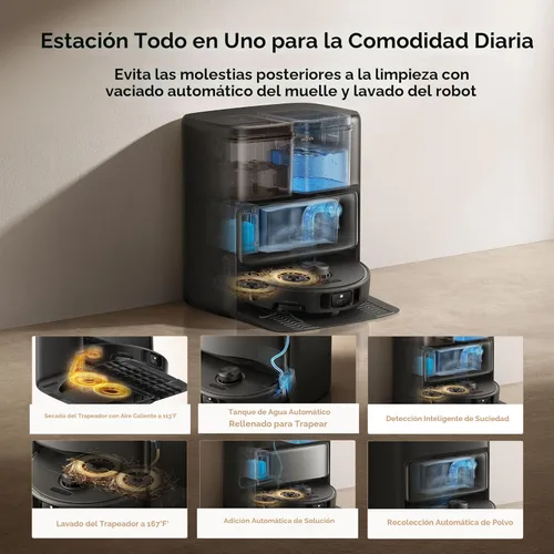 Vista 2 de Mova P50 Pro Ultra Robot Aspiradora y Trapeador, succión de 19,000Pa con cepillo antienredos, trapeador extraíble y levantable para alfombra y piso