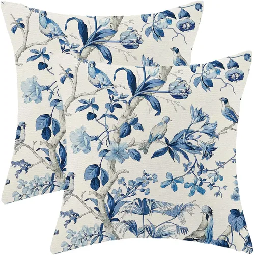Vista 22 de CXMEIFLY Juego de 2 fundas de almohada de hojas florales de primavera de 16 x 16 pulgadas, para decoración de flores chinoiserie, almohadas