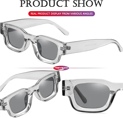 Vista 5 de AIEYEZO Lentes de sol rectangulares gruesos y modernos para mujeres y hombres estilo retro de los años 90 cuadrados polarizados
