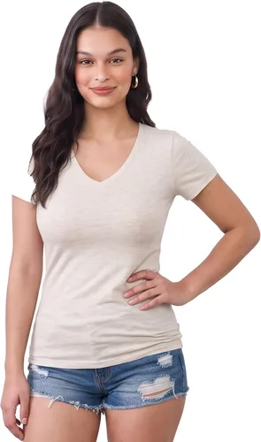 Vista 188 de Emmalise Camiseta de manga corta para mujer, cuello en V, tallas junior y plus