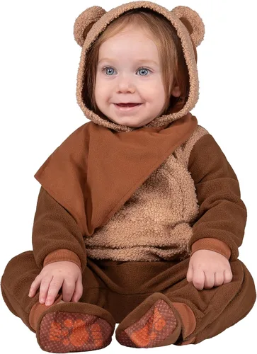 Vista 4 de Star Wars Ewok - Disfraz de Halloween oficial para bebé, mono de Minky de alta calidad con capucha adjunta y botines antideslizantes