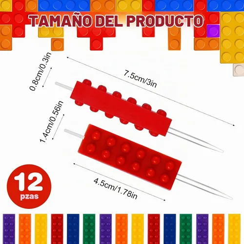 Vista 2 de Riyiper - 12 velas de cumpleaños con diseño de bloques de construcción