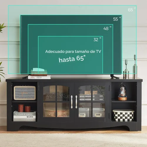 Vista 8 de LINSY HOME Soporte de TV estilo granja para TV de 65 pulgadas, centro de entretenimiento de madera con gabinete de almacenamiento con puerta