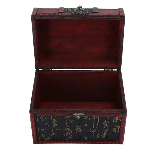 Vista 9 de Cofre del tesoro de madera caja de almacenamiento del pecho diseño antiguo pequeño tesoro caja de joyería organizador de joyería 02