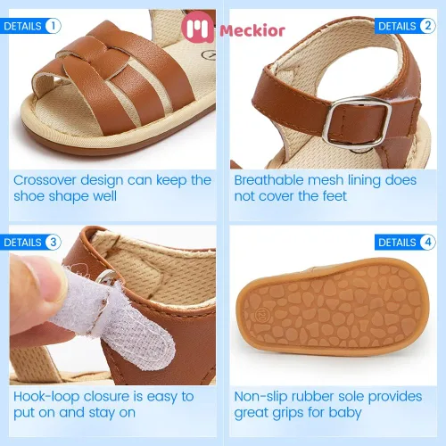 Vista 113 de Meckior Sandalias de verano con punta abierta y suave de piel sintética para bebés y niñas pequeñas