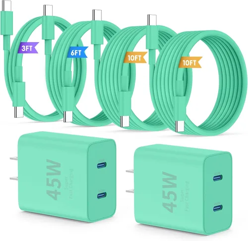 Vista 18 de QZIIW Cargador Samsung súper rápido tipo C, bloque de cargador rápido USB C de 45 W de doble puerto [paquete de 2] y cable USB C extralargo de 60 W