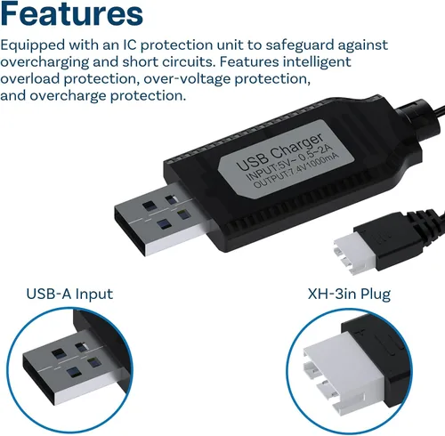 Vista 2 de MMOBIEL - Paquete de 2 cables de carga USB para baterías LiPo y Li-ion de 7.4 V - Conector USB a XH-3P, adaptador de carga 1A 2S para drones RC