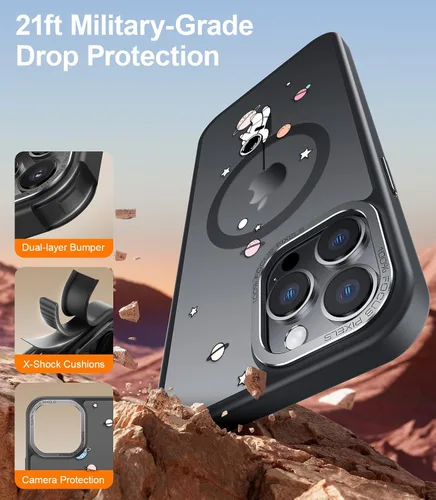 Vista 6 de Goodon para iPhone 15 Pro Max con protector de pantalla de privacidad, compatible con Magsafe, funda translúcida mate a prueba de golpes - Linda