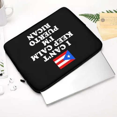 Vista 4 de Funda protectora para laptop con texto en inglés "I Can't Keep Calm I'm Puerto Ricane", funda protectora para laptop, maletín de transporte
