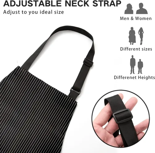 Vista 2 de BeLuyi Paquete de 2 delantales ajustables con 2 bolsillos para cocinar, cocina, restaurante, delantales para mujeres y hombres