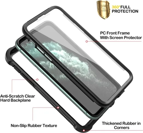 Vista 2 de Dexnor Funda para iPhone 11 Pro con protector de pantalla, transparente, resistente, de cuerpo completo, a prueba de golpes, parte trasera dura