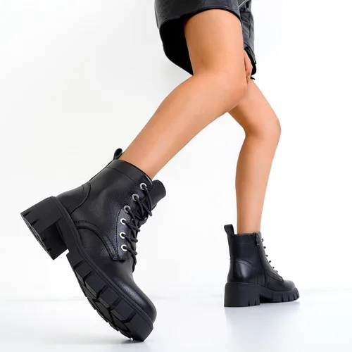 Vista 2 de Vepose Botines de combate 9626 para mujer, plataforma con cordones y tacón grueso con cremallera lateral