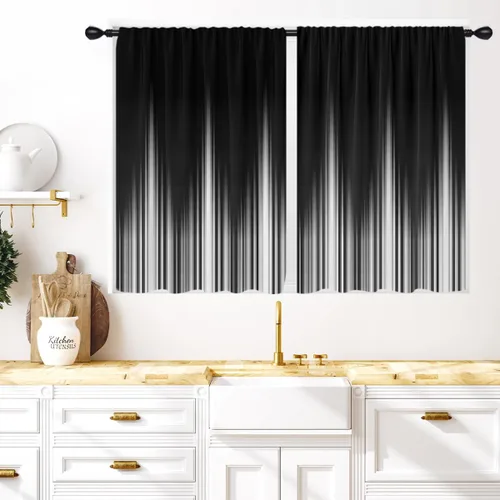 Vista 23 de Coxila Cortinas 100% opacas en negro y beige de 42 x 63 pulgadas, cortinas góticas degradadas con aislamiento térmico para dormitorio