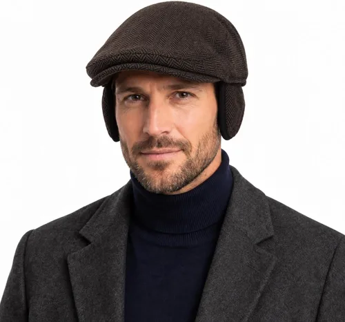 Vista 10 de TOP-EX Gorra plana de mezcla de lana 50% para hombre con orejeras Espiguilla azul marino
