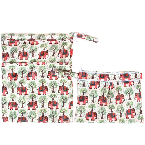 Vista 4 de Bolso organizador para pañales, ropa seca y húmeda ideal para viajar de Damero. 2 piezas., L, Elefantes Waterproof Reusable Travel Bags for