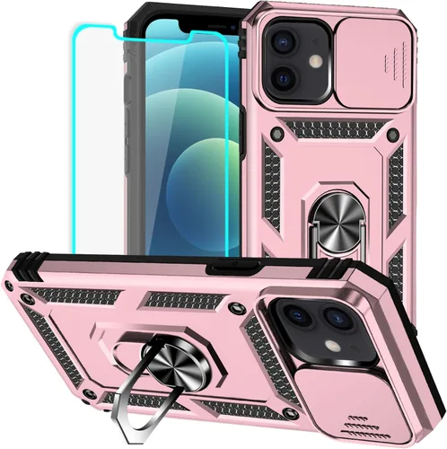 Vista 8 de HNHYGETE Funda para iPhone 12 / iPhone 12 Pro con protector de pantalla: [grado militar de 20 pies probada en caídas] anillo a prueba de golpes