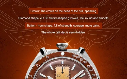 Vista 7 de Red Star Bull Head Chronograph Men 42mm Super Luminous 1963 ST1901 Movement 3D Bubble Mirror Pilot Mechanical Wrist Watches