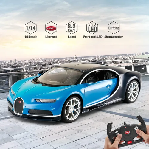 Vista 3 de RASTAR RC Bugatti Chiron Coche De Control Remoto, 1/14 Bugatti Chiron RC Car - Azul