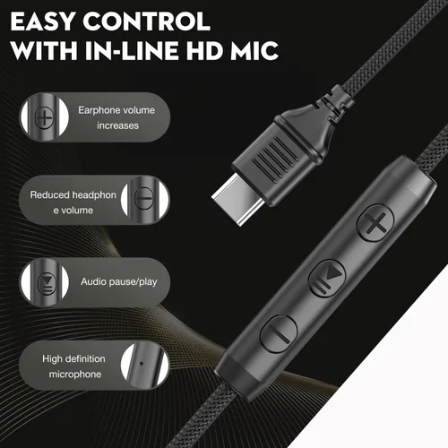 Vista 4 de Bywulanda Auriculares USB C con micrófono y control de volumen, auriculares estéreo sobre la oreja para iPhone 17/16/15, ajuste cómodo, auriculares
