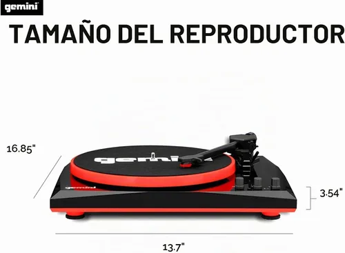 Vista 8 de Gemini Sound TT-900 - Elegante tocadiscos de 3 velocidades con Bluetooth inalámbrico, control de tono y potentes altavoces de 50 W (rojo)