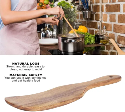 Vista 3 de Spurtles de madera, utensilios de cocina de madera de teca natural, resistente al calor, antiadherente, utensilios de cocina de madera para servir