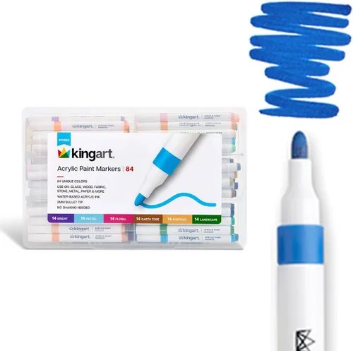 Vista 6 de KINGART 84-Piece Acrylic Paint Marker Set – 2mm Bullet Tip – Vibrant Water-Based Multi-Surface Art Pens for Rock, Glass, Wood, & Canvas – Large