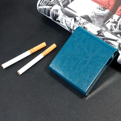 Vista 2 de Padike Estuche para cigarrillos, caja de cigarrillos de cuero y acero inoxidable Multi Case. (verde mar)