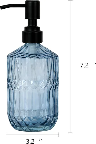 Vista 3 de Dispensador de Jabón de Vidrio Azul de 18oz, Dispensador de Jabón Recargable de Cocina y Baño de Vidrio Grueso con Bomba Negra a Prueba de Óxido