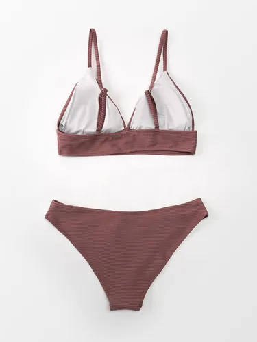 Vista 6 de CUPSHE - Conjunto de traje de baño de dos piezas, bikini sexy, unicolor, con forma triangular, para mujer