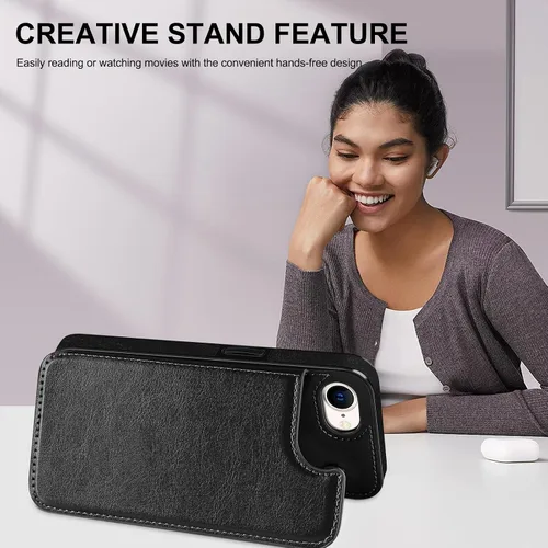 Vista 3 de Bizzib Funda tipo cartera para iPhone 17e con tarjetero, piel sintética de alta calidad, ranuras para tarjetas, protección contra caídas, a prueba
