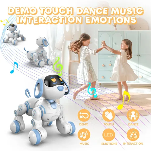 Vista 2 de STEMTRON Gato Robot Control Remoto Programable para Niños, Gato Robot Interactivo, Perro Robot Robo Gato, Robot RC con Sensor de Toque, Ojos LED Azul