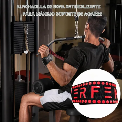 Vista 4 de Correas de levantamiento de pesas con anillos en D para cable de gimnasio, soporte de muñeca antideslizante, correas de levantamiento de pesas