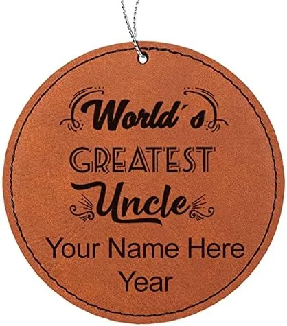 Vista 8 de LaserGram Personalized Christmas Ornament, World's Greatest Uncle, Faux Leather, Custom Laser Engraved Gift Idea (Round Shape, Black with Gold)