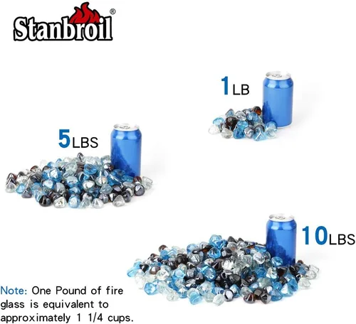 Vista 3 de Stanbroil Diamantes de vidrio de fuego mezclados de 10 libras, vidrio de fuego de 1/2 pulgada mezclado con azul caribeño, hielo de cristal, brillo