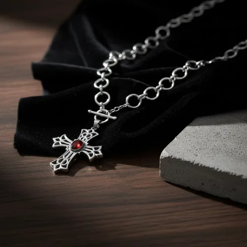 Vista 4 de Chunky Cross Necklace for Women Sterling Silver OT Buckle Necklace Vintage Cross Necklace Gothic Cross Necklace Jewelry Set Gift Golden