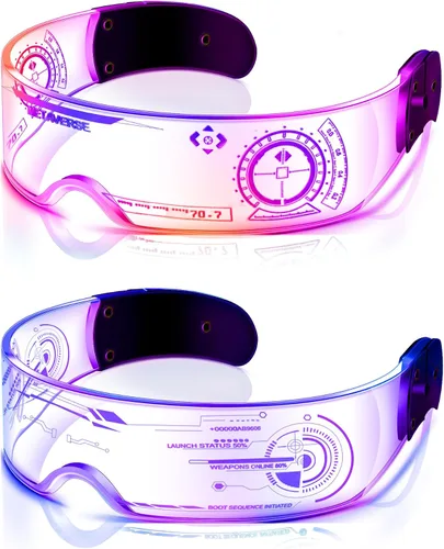 Vista 10 de TOODOO - 2 pares de gafas de visera LED de 7 colores, gafas futuristas, accesorios punk iluminados para disfraz de fiesta Rave