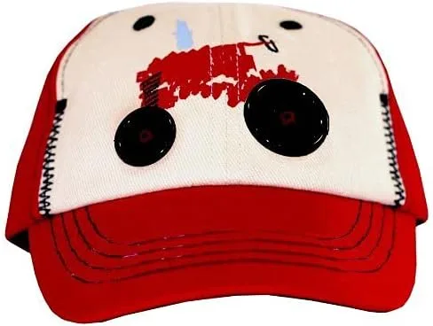 Vista 2 de Case IH Sombrero de 2 tonos para niños pequeños con ruedas de botón (niño pequeño, rojo), Rojo caqui