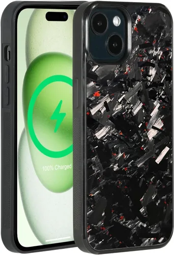 Vista 7 de Grip Series - Funda para iPhone 15 con fibra de carbono forjada real, diseño de bordes agarres, imanes integrados, compatible con cargadores y Negro