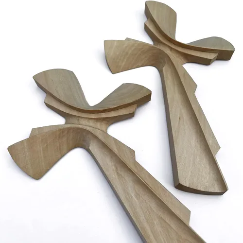 Vista 5 de Cruz tallada a mano de madera para decoración de pared, pequeño crucifijo rústico hecho a mano (9.84, transparente)