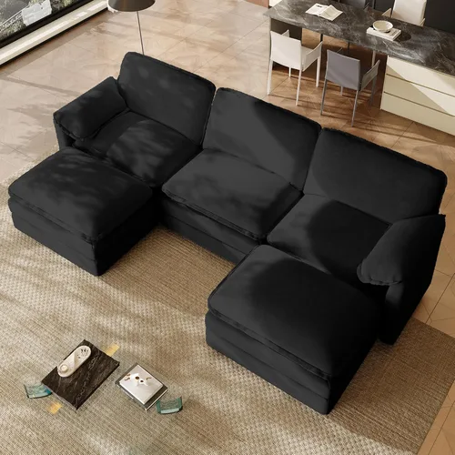 Vista 17 de ONEMMLION Cloud Couch - Sofá modular seccional en forma de U de 114 pulgadas, cómodos sofás seccionales para sala de estar, sofá moderno de felpilla