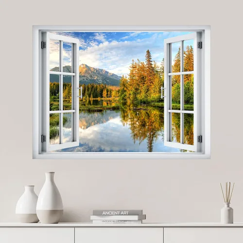Vista 12 de SIGNWIN Adhesivo mural removible para pared, atardecer cielo naranja, otoño, bosque, árbol, paisaje, naturaleza, arte fino, rústico, paisaje