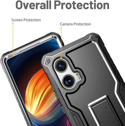 Vista 3 de FITO Funda para Moto G Stylus 5G 2024, doble capa a prueba de golpes, resistente con protector de pantalla, soporte integrado (negro)