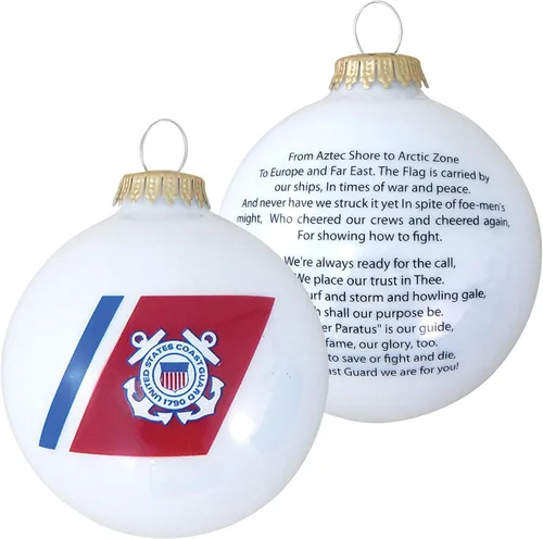 Vista 8 de Christmas by Krebs 80 mm (3 1/4") Fabricadas en los Estados Unidos Adorno de bola de Navidad patriótico, con logotipo y himno de vidrio sin uniones