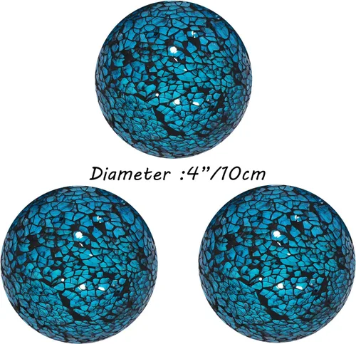 Vista 2 de Kunjocy 3 piezas de orbes de vidrio decorativas de 4 pulgadas, bolas de esfera de mosaico de vidrio, bolas de centro de mesa para tazones, jarrones