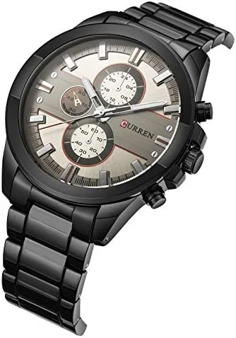 Vista 4 de CURREN 8274 Reloj de cuarzo de lujo para hombre, relojes casuales de moda (negro gris), Reloj de cuarzo