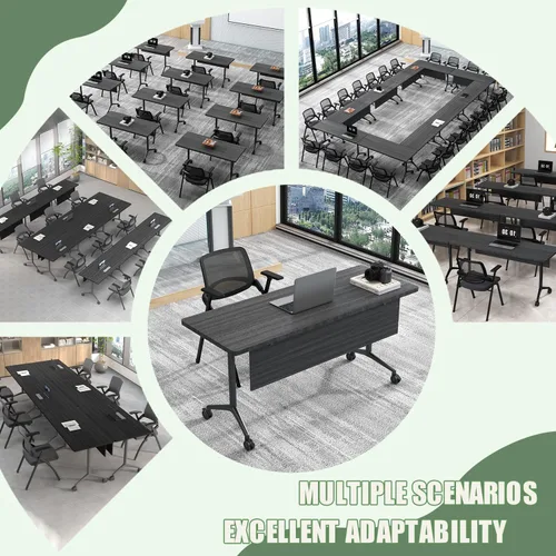 Vista 8 de Paquete de 10 mesas de conferencias plegables, mesa de entrenamiento móvil Ébano 1