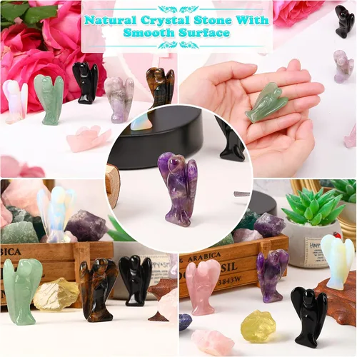 Vista 5 de Hicarer 6 figuras de ángel de cristal mini guardián, 1.5 pulgadas Ángeles naturales que curan la paz y la energía del amor, regalo de meditación