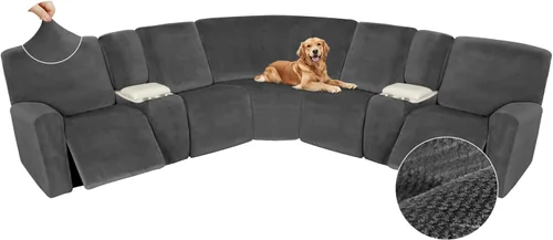 Vista 149 de Arfntevss Fundas de sofá seccional reclinable de terciopelo, Funda de sofá seccional de esquina para sofá reclinable, Funda elástica suave