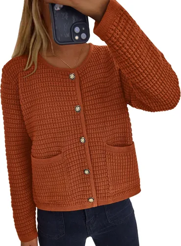 Vista 4 de PRETTYGARDEN Suéteres tipo cárdigan con frente abierto para mujer, con botones, manga larga, casual, lindas, de punto, con bolsillos