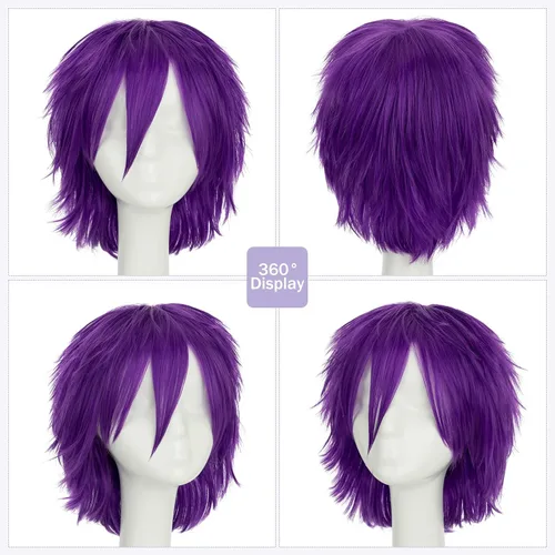 Vista 5 de Pelucas de pelo sintético lacio, corto y esponjoso. Para fiestas de cosplay, anime peluca con pelo despeinado y puntiagudo, para hombre y mujer